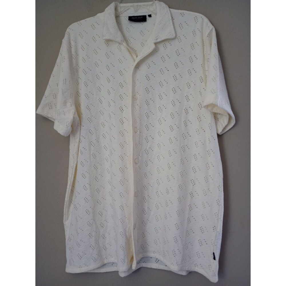 Indicode Cream Color V Neck Button Up 100% Cotton Short Sleeve Size 2X